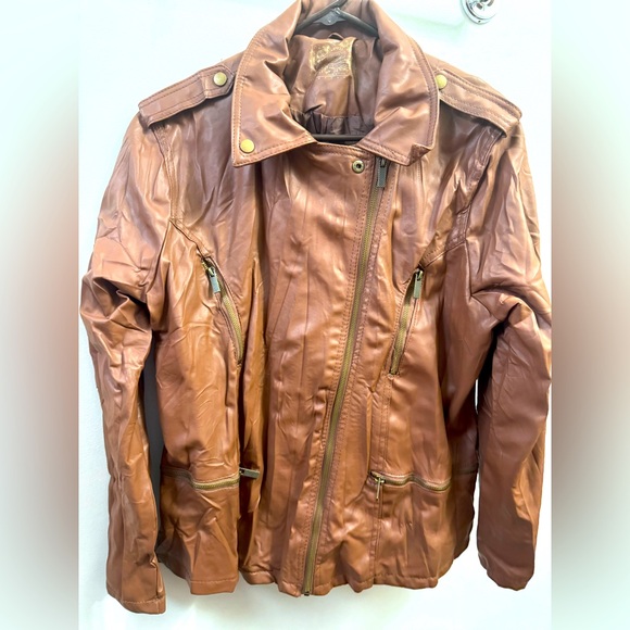 Dollhouse Moto Jacket Women's  Front Zip Faux-Leather  Brown  Size 2X - Picture 1 of 8